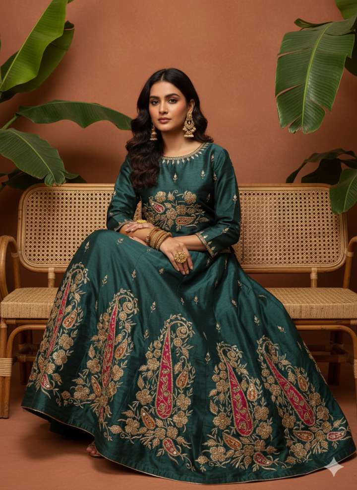 light  green raw silk lehnga with gotta design