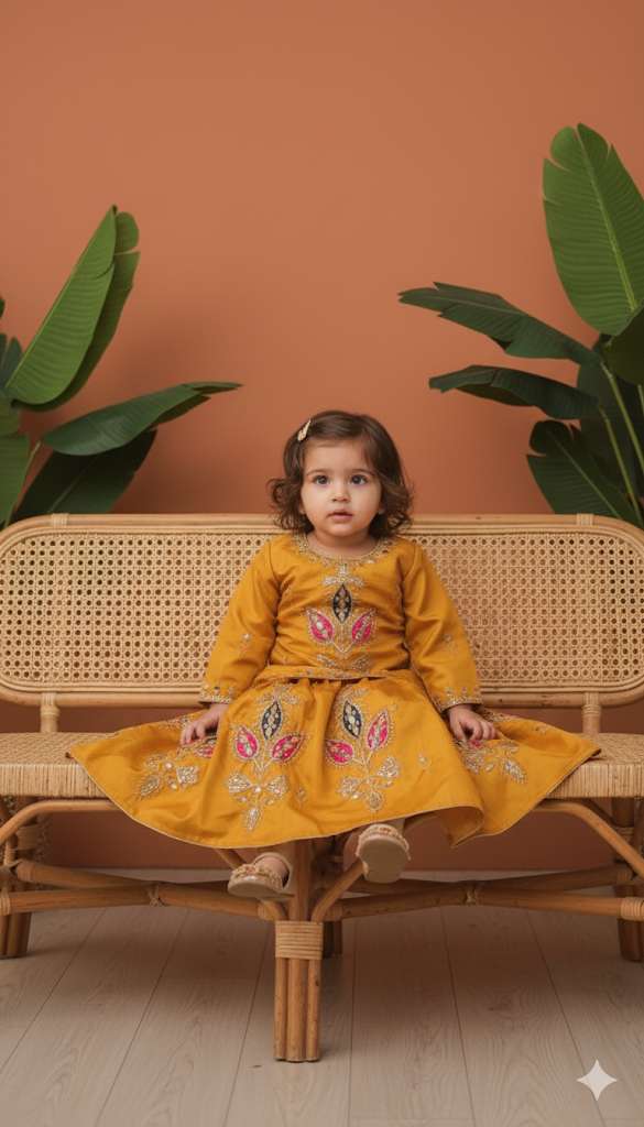 Mustard baby lehnga set with gotta work
